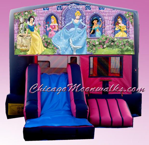 Disney Princess 3 in 1 Inflatable Pink Combo Bounce House Rental Chicago Illinois